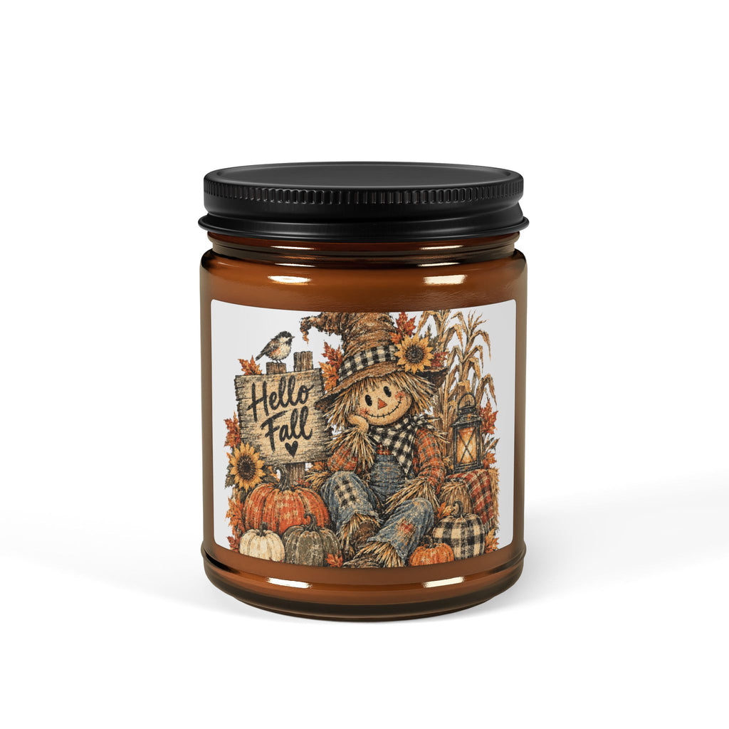 Autumn Harvest Soy Candle – Amber Jar Fall Pumpkin Scarecrow Scented Candle