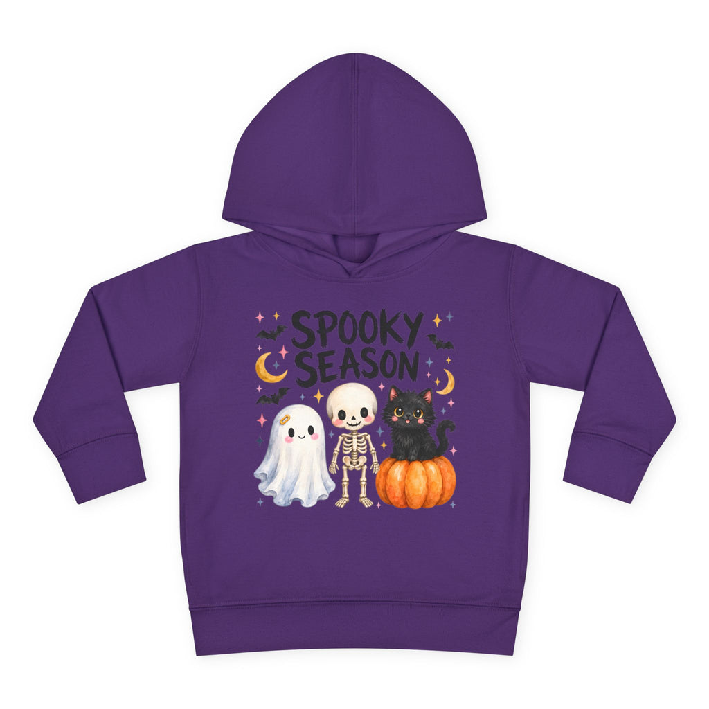 Toddler Hoodie — "Spooky Season" Cute Ghost, Skeleton & Black Cat Halloween Pullover