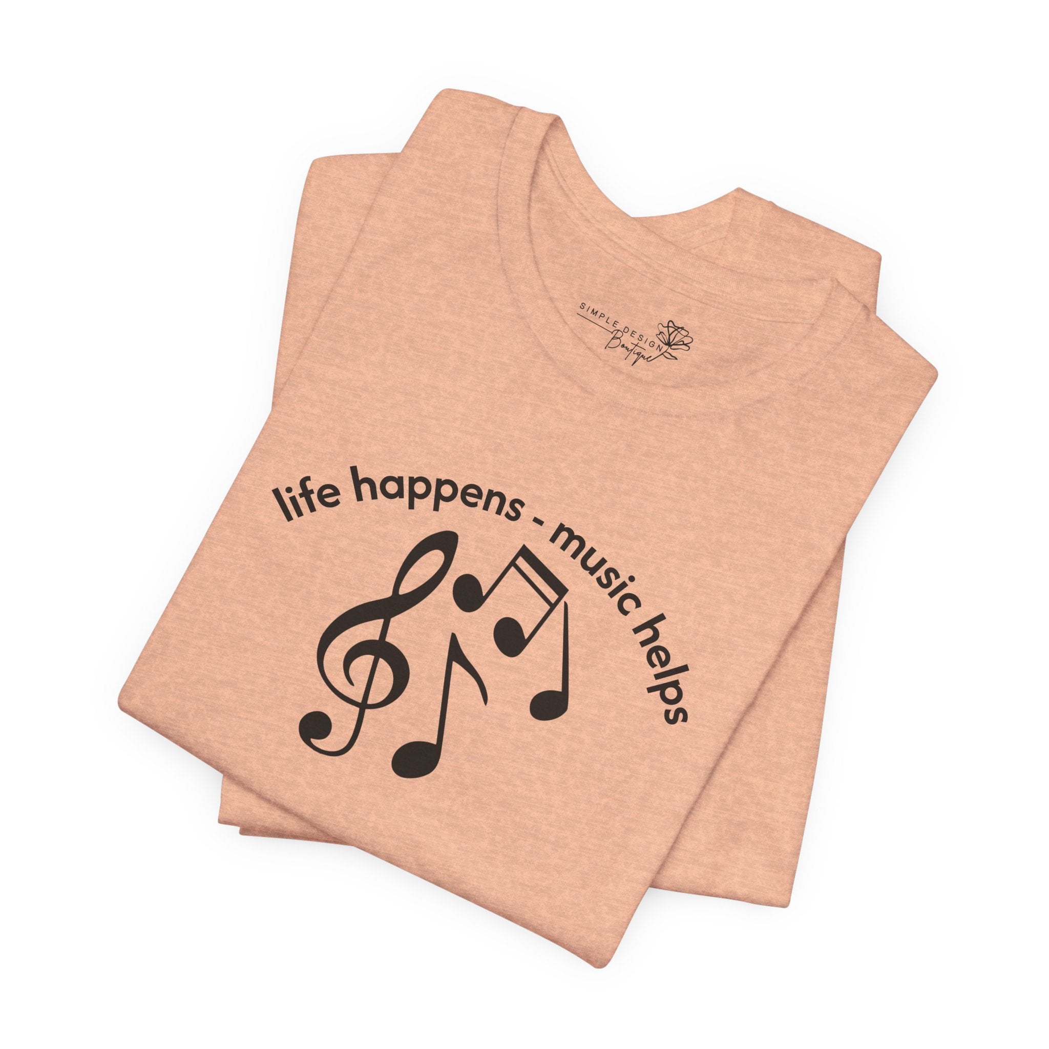 Music Therapy Tee — "life happens • music helps" Short Sleeve Shirt