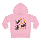 Toddler Hoodie — Playful Black Cats with Falling Autumn Leaves