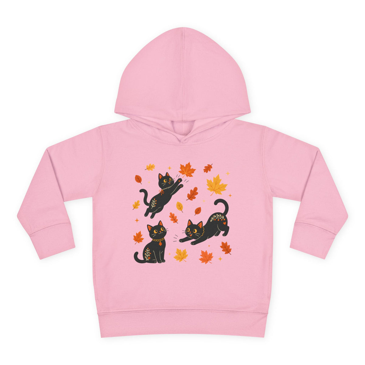 Toddler Hoodie — Playful Black Cats with Falling Autumn Leaves