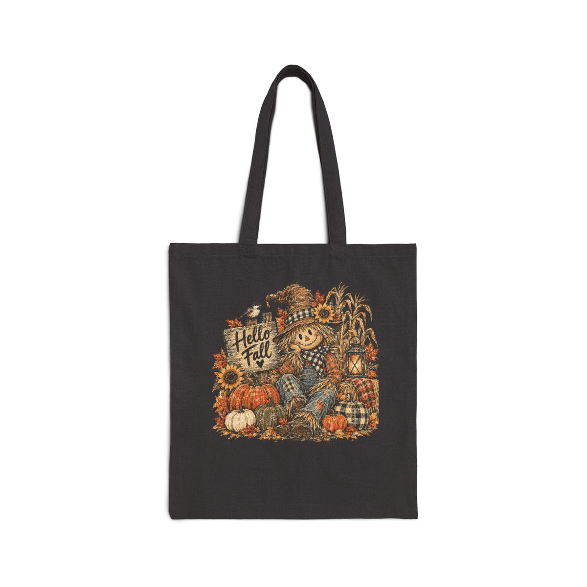 Hello Fall Scarecrow Tote Bag | Pumpkin Harvest Canvas Bag