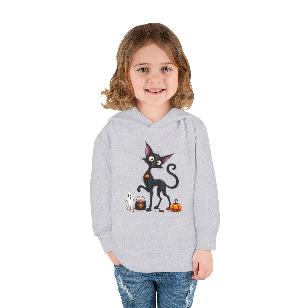 Toddler Halloween Cat Hoodie – Cute Black Kitty with Pumpkins Pullover