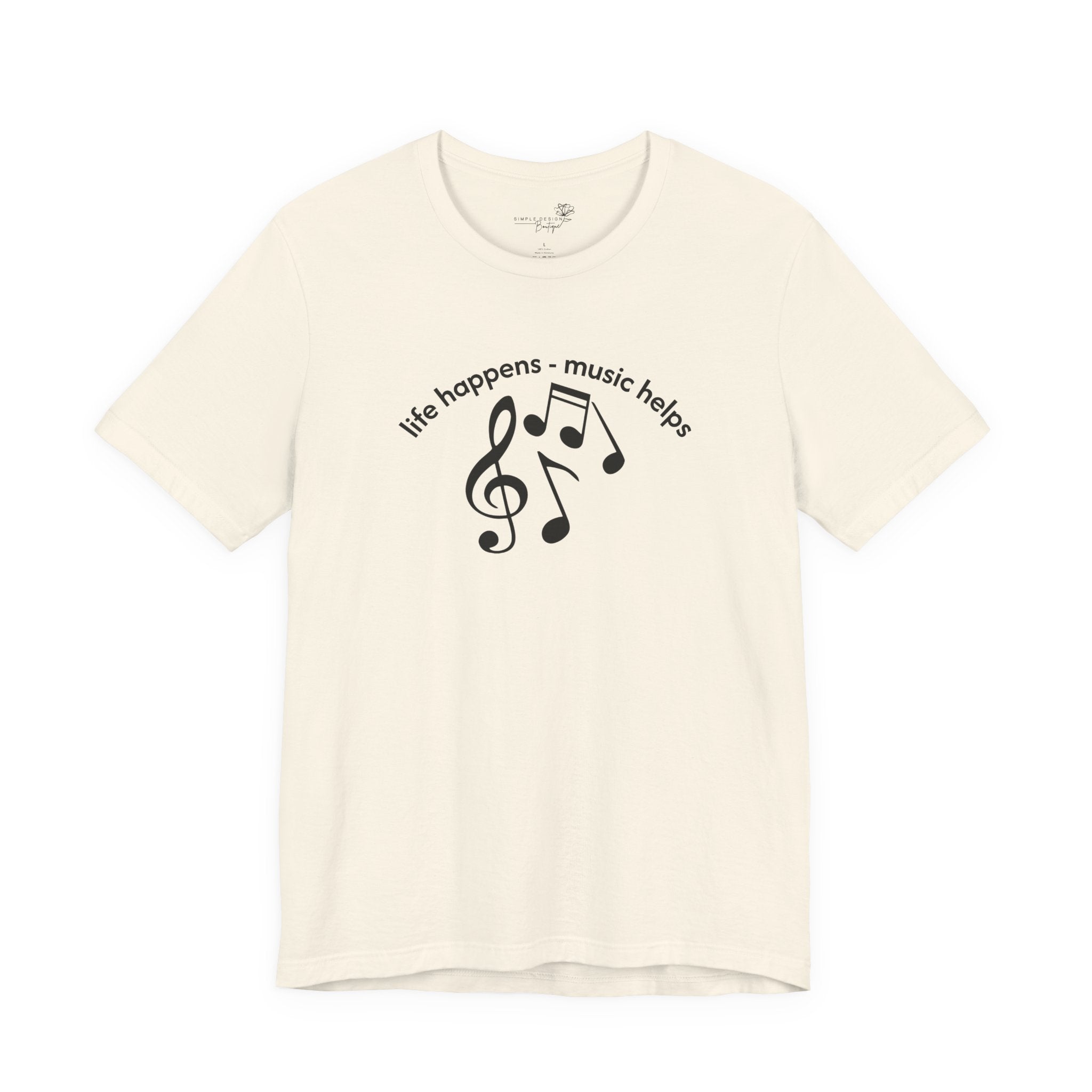 Music Therapy Tee — "life happens • music helps" Short Sleeve Shirt