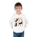 Toddler Hoodie — Playful Black Cats with Falling Autumn Leaves