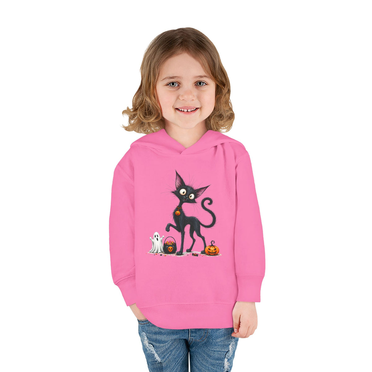 Toddler Halloween Cat Hoodie – Cute Black Kitty with Pumpkins Pullover