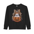 Kids Halloween Sweatshirt — Cute Ghost in Leopard Bow Pumpkin