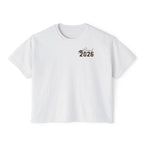 Class of 2026 FRONT & BACK Women's Boxy, Slightly Cropped Tee – Customize School Name Optional Graduation T‑Shirt
