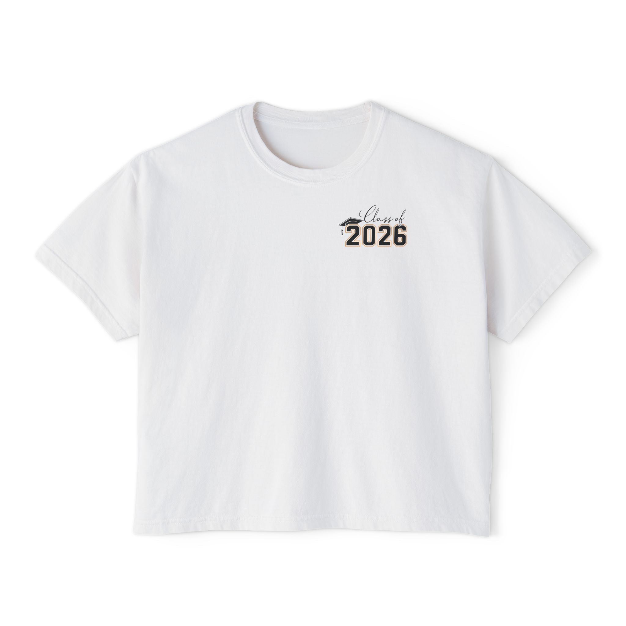 Class of 2026 FRONT & BACK Women's Boxy, Slightly Cropped Tee – Customize School Name Optional Graduation T‑Shirt