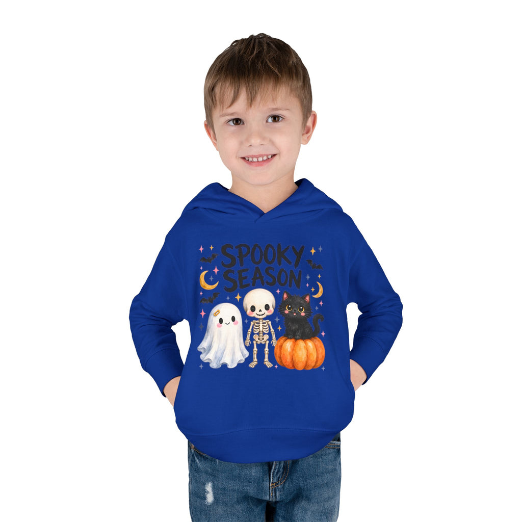 Toddler Hoodie — "Spooky Season" Cute Ghost, Skeleton & Black Cat Halloween Pullover