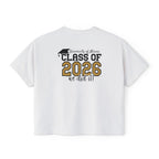 Class of 2026 FRONT & BACK Women's Boxy, Slightly Cropped Tee – Customize School Name Optional Graduation T‑Shirt
