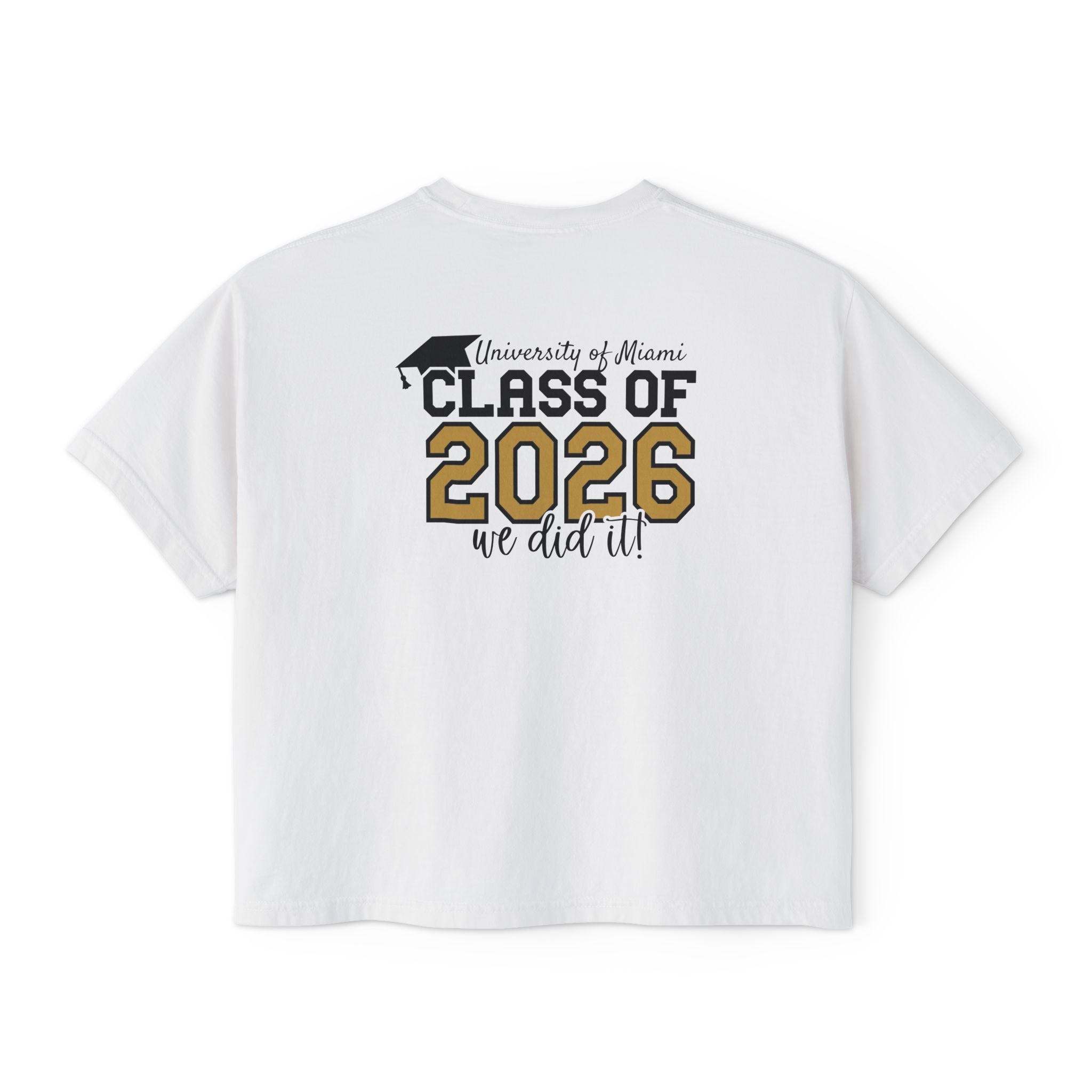 Class of 2026 FRONT & BACK Women's Boxy, Slightly Cropped Tee – Customize School Name Optional Graduation T‑Shirt