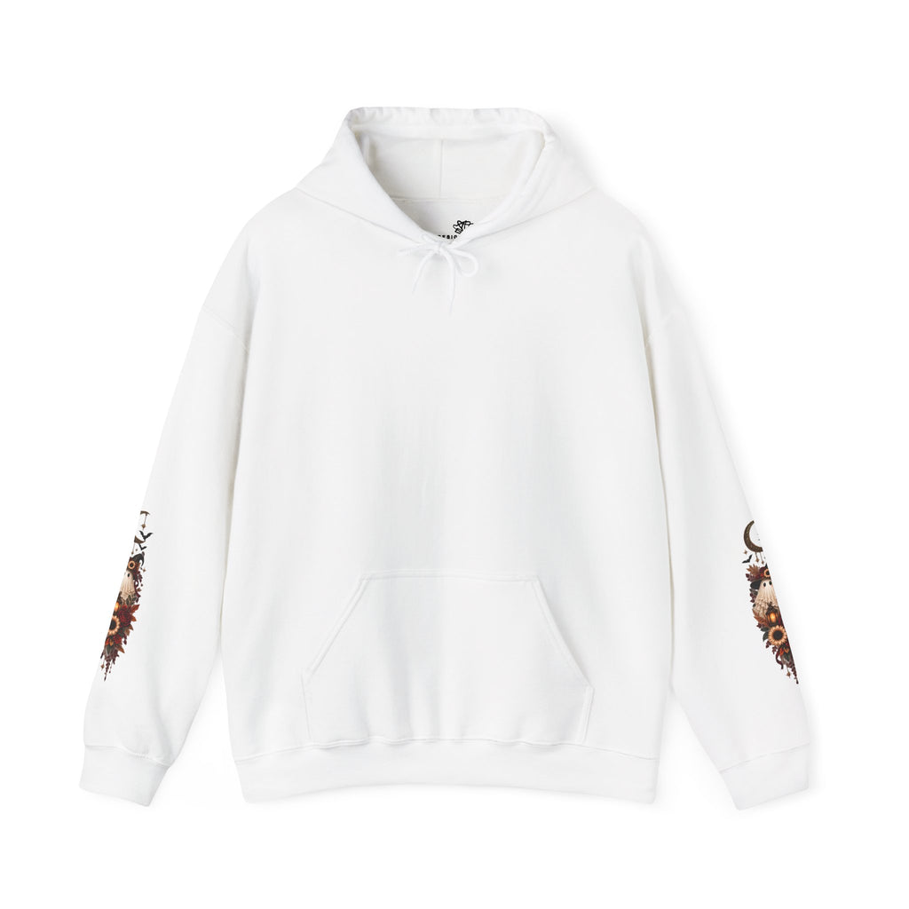 Boho Moon & Sunflower Hoodie — Crescent Moon Floral Sleeve Sweatshirt