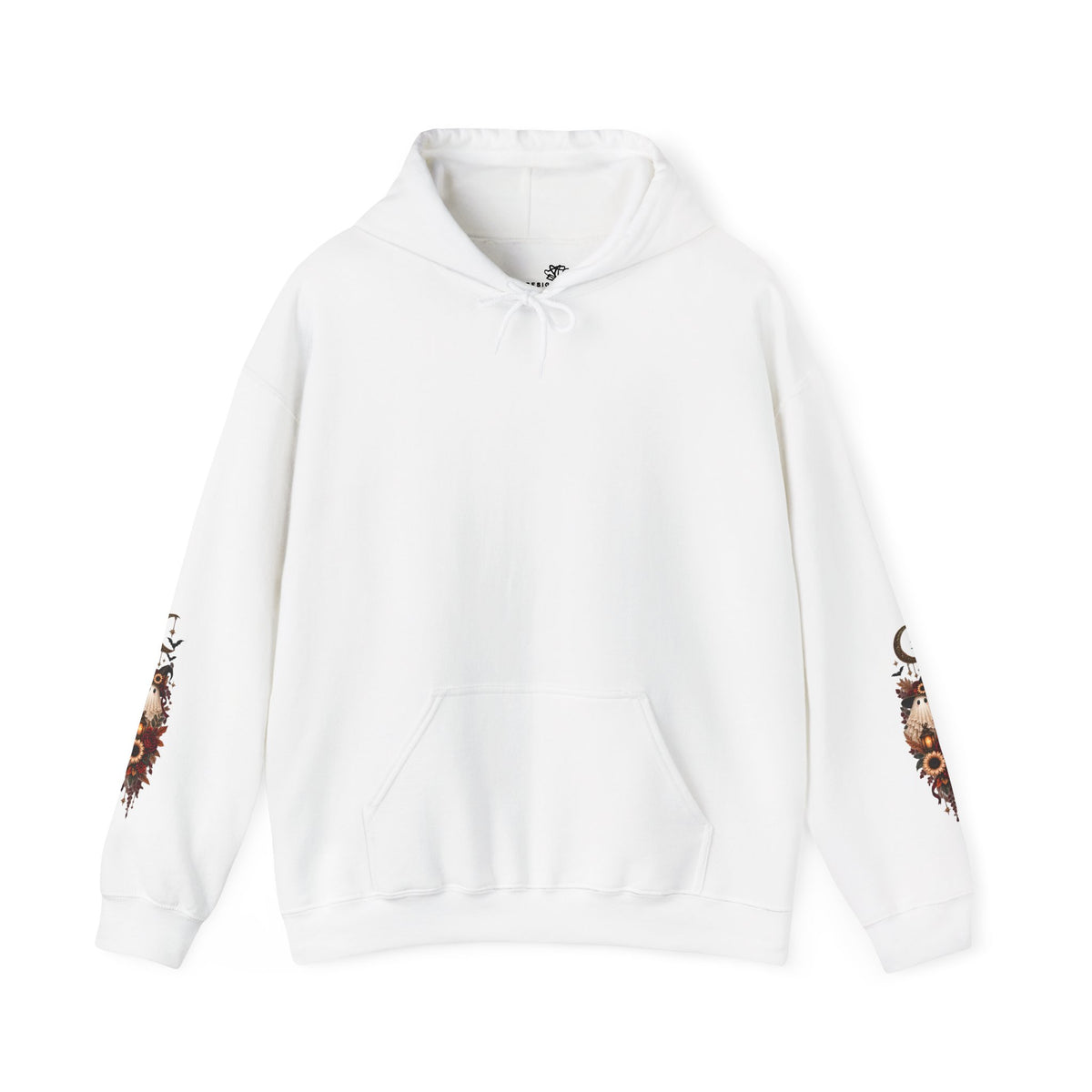 Boho Moon & Sunflower Hoodie — Crescent Moon Floral Sleeve Sweatshirt