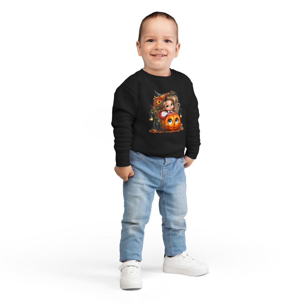 Toddler Sweatshirt — Cute Halloween Pumpkin Witch Girl Fall Crewneck