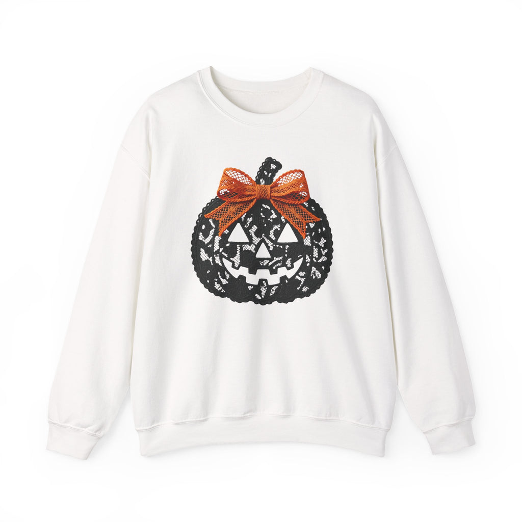 Lace Pumpkin & Orange Bow 3D Graphic | Halloween Pullover Sweatshirt