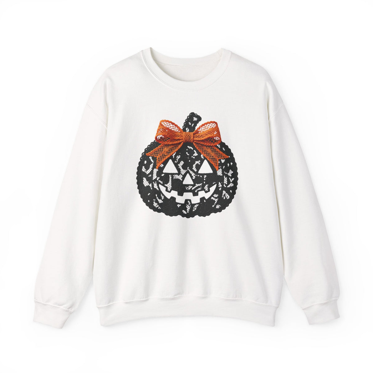 Lace Pumpkin & Orange Bow 3D Graphic | Halloween Pullover Sweatshirt