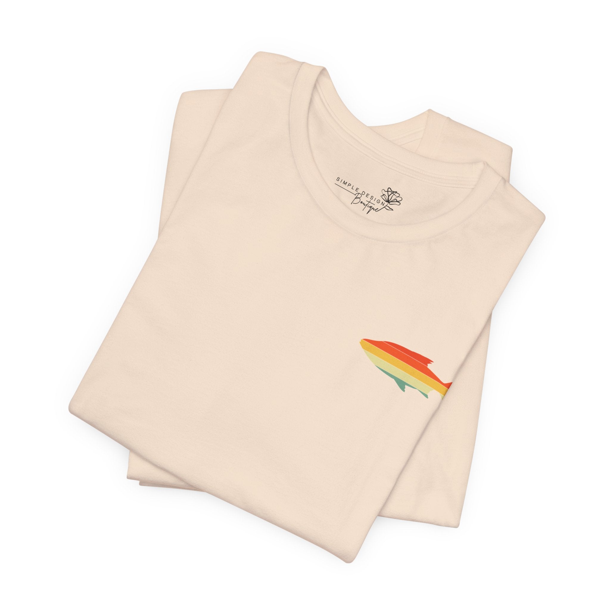 Fish Icon Tee — Small Rainbow Fish Chest Graphic T-Shirt