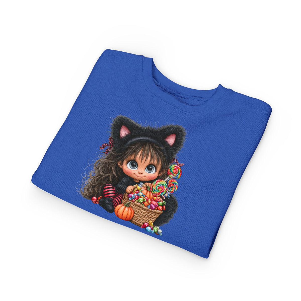 Toddler Sweatshirt — Cute Black Cat Costume Kid's Halloween Sweatshirt with Candy Basket