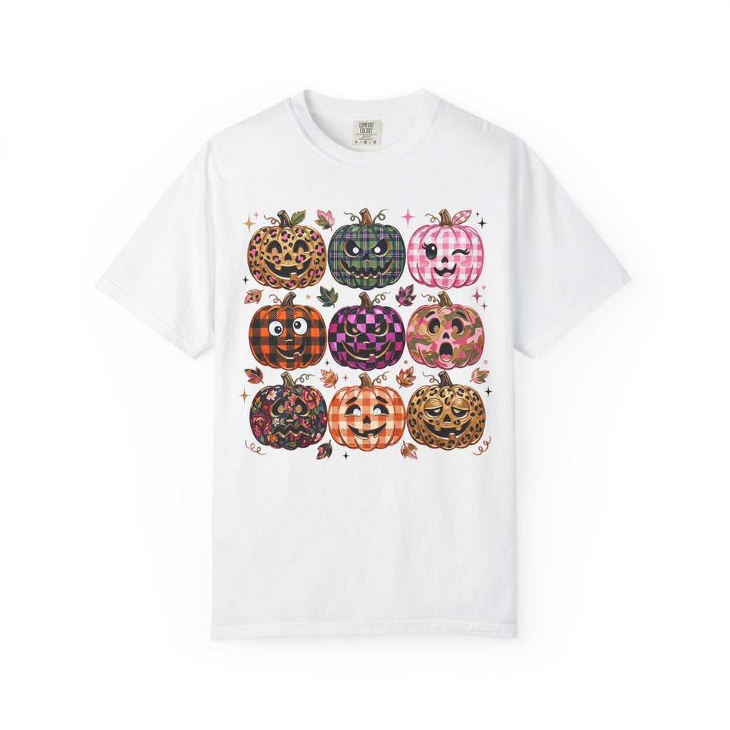 Patterned Comfort Colors Pumpkin Patch T-Shirt — Cute Halloween Jack-O'-Lanterns