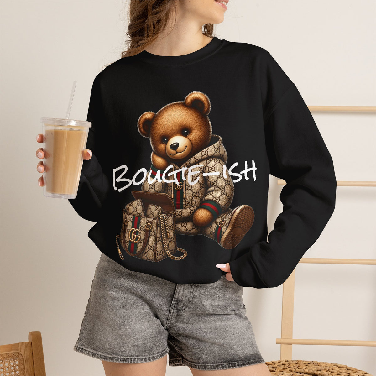 Cute Luxury Bear Bougie-ish Graphic - Pullover Sweatshirt