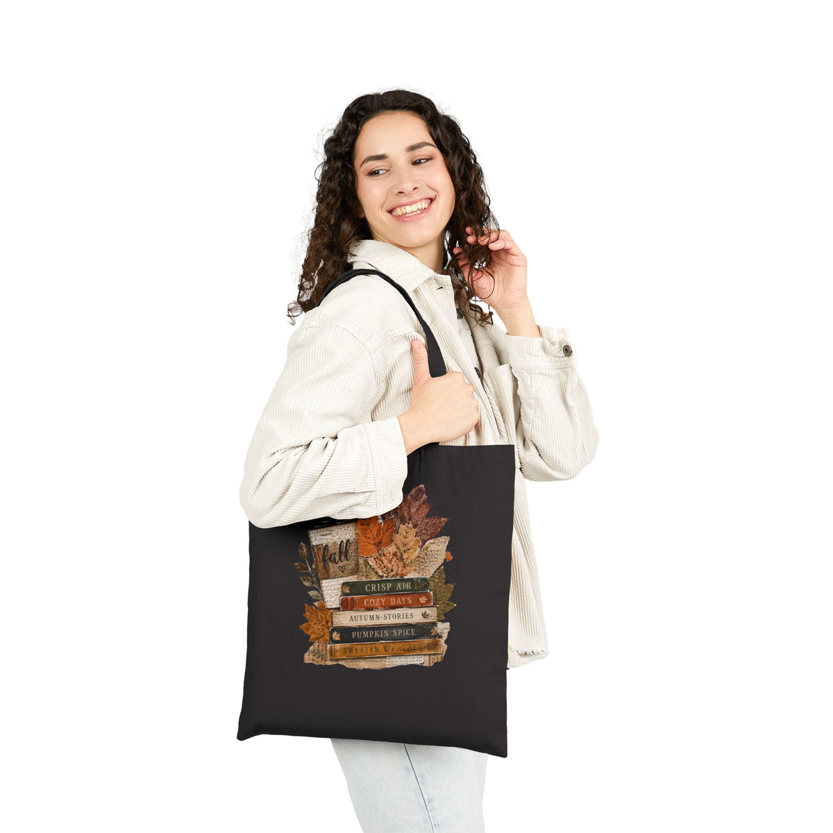 Autumn Stories Book Stack Tote Bag | Fall Canvas Bag