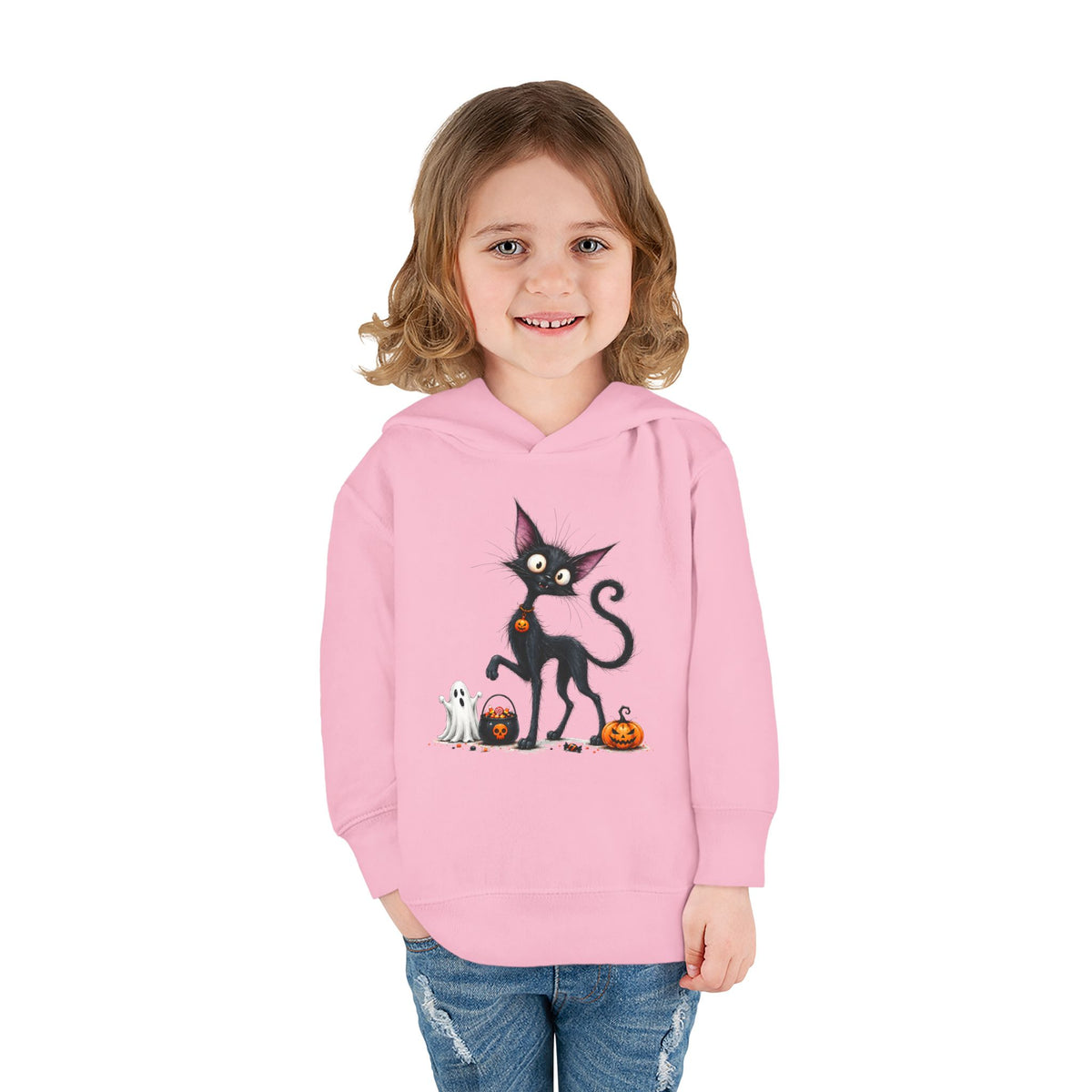 Toddler Halloween Cat Hoodie – Cute Black Kitty with Pumpkins Pullover