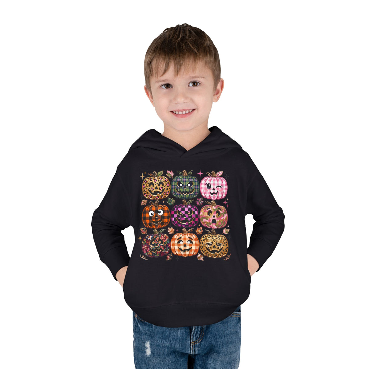Toddler Halloween Pumpkin Hoodie — Colorful Patterned Jack-O’-Lanterns