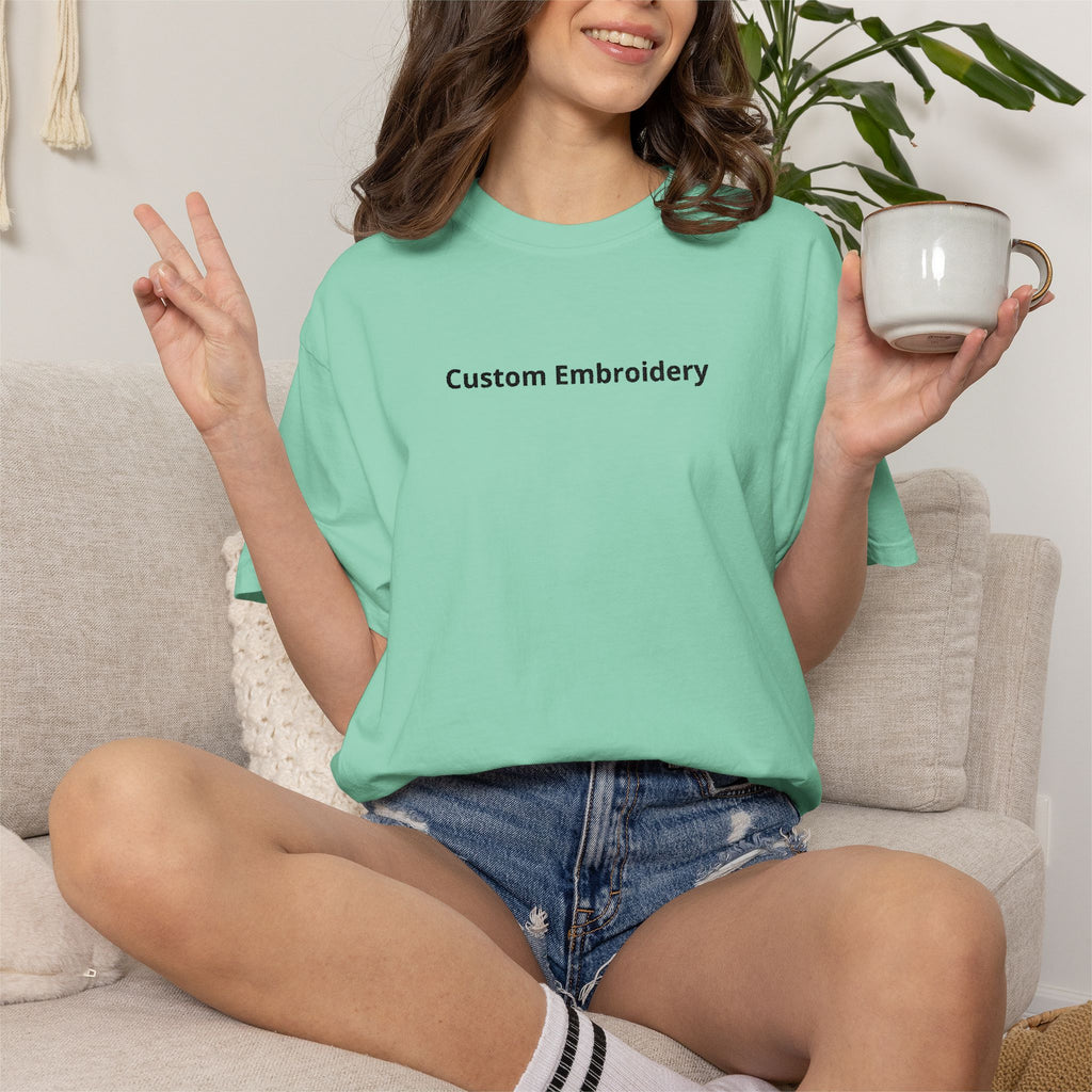 EMBROIDERED Custom Text Comfort Colors Unisex (Light Colors/Shades) T-Shirt