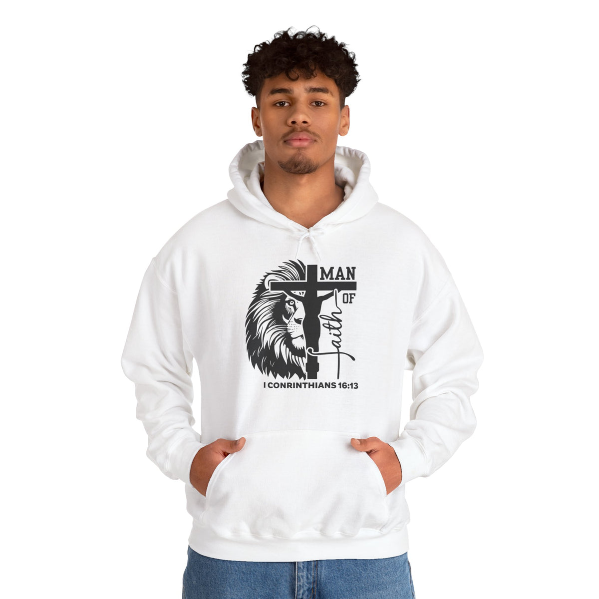 Man of Faith  Lion & Cross I Corinthians 16:13 Christian - Cozy Hoodie