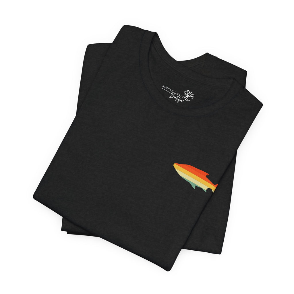 Fish Icon Tee — Small Rainbow Fish Chest Graphic T-Shirt