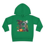 Toddler Hoodie — Halloween Custom Initial Pullover (Witch Hat, Pumpkin & Ghosts)