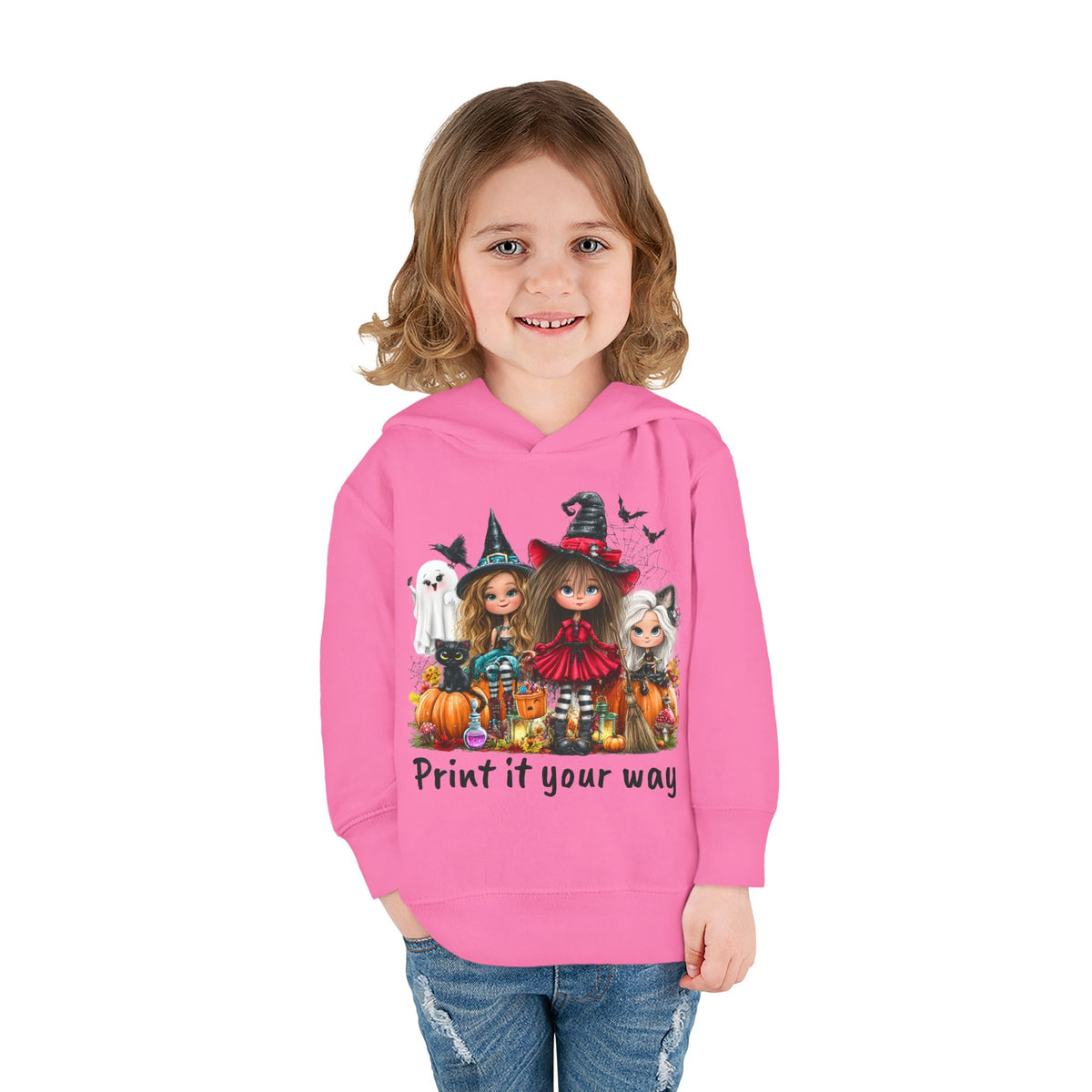 Toddler Hoodie — Cute Halloween Witch Girls Pumpkin Design - CAN CUSTOMIZE IMAGE AND/OR TEXT