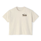 Class of 2026 FRONT & BACK Women's Boxy, Slightly Cropped Tee – Customize School Name Optional Graduation T‑Shirt