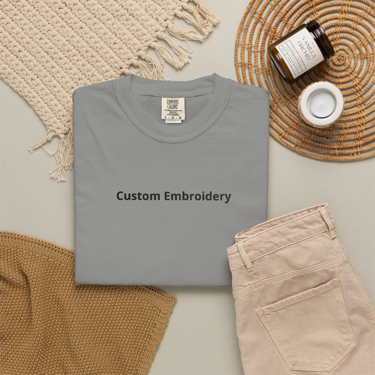 EMBROIDERED Custom Text Comfort Colors Unisex (Light Colors/Shades) T-Shirt