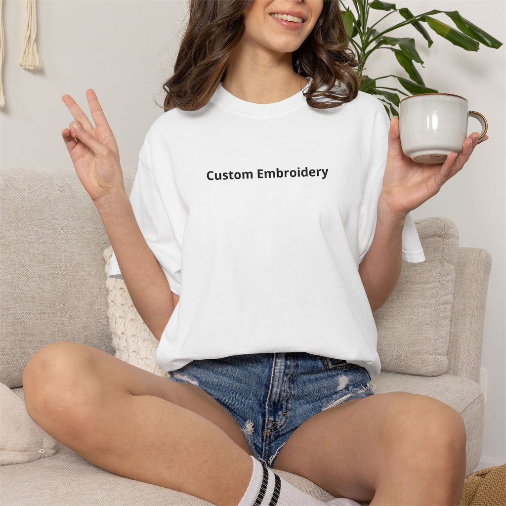 EMBROIDERED Custom Text Comfort Colors Unisex (Light Colors/Shades) T-Shirt