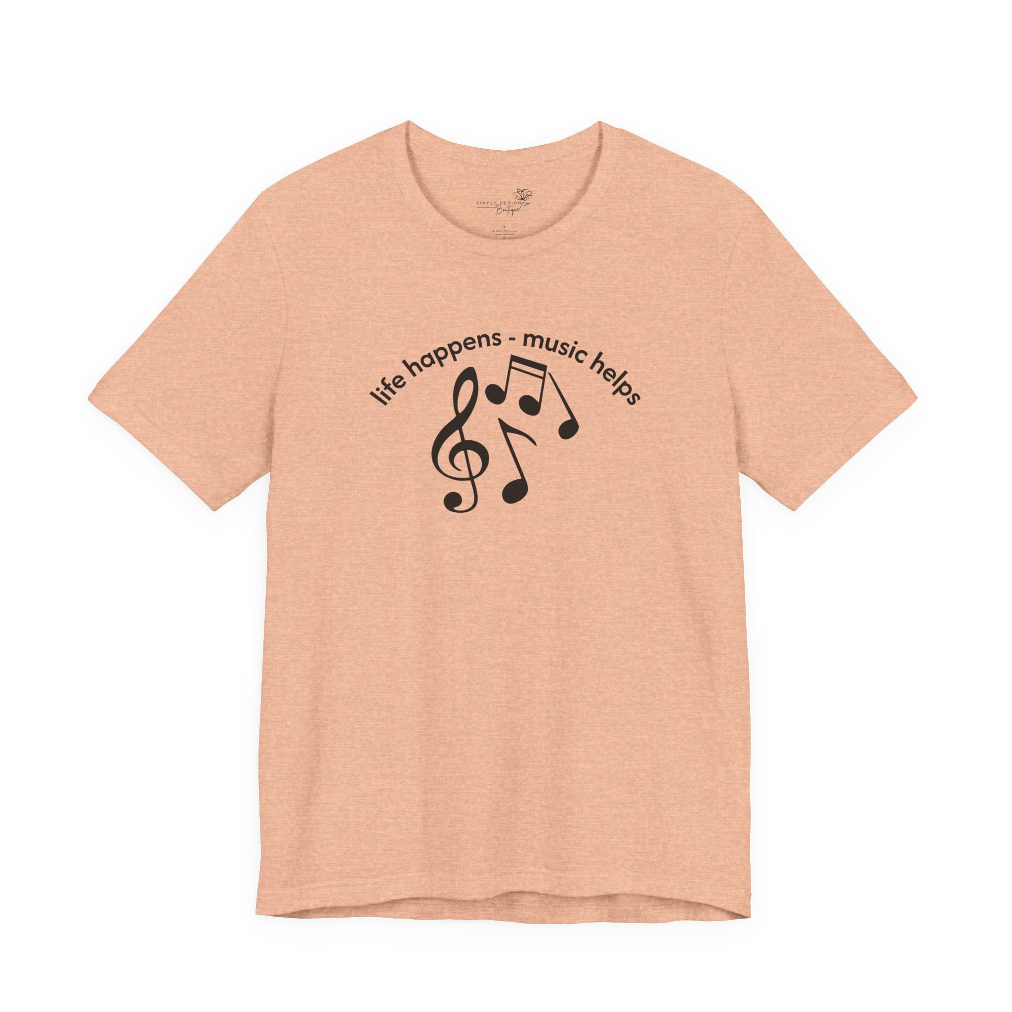 Music Therapy Tee — "life happens • music helps" Short Sleeve Shirt