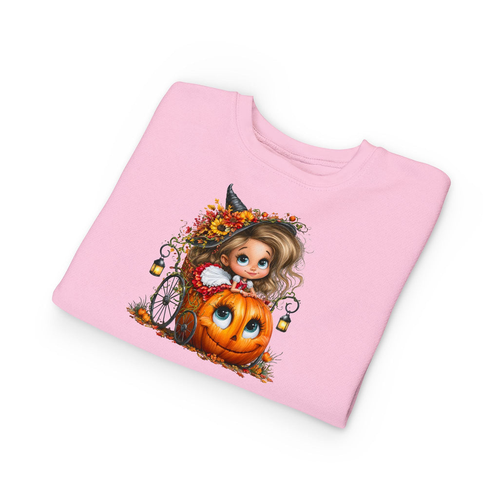 Toddler Sweatshirt — Cute Halloween Pumpkin Witch Girl Fall Crewneck