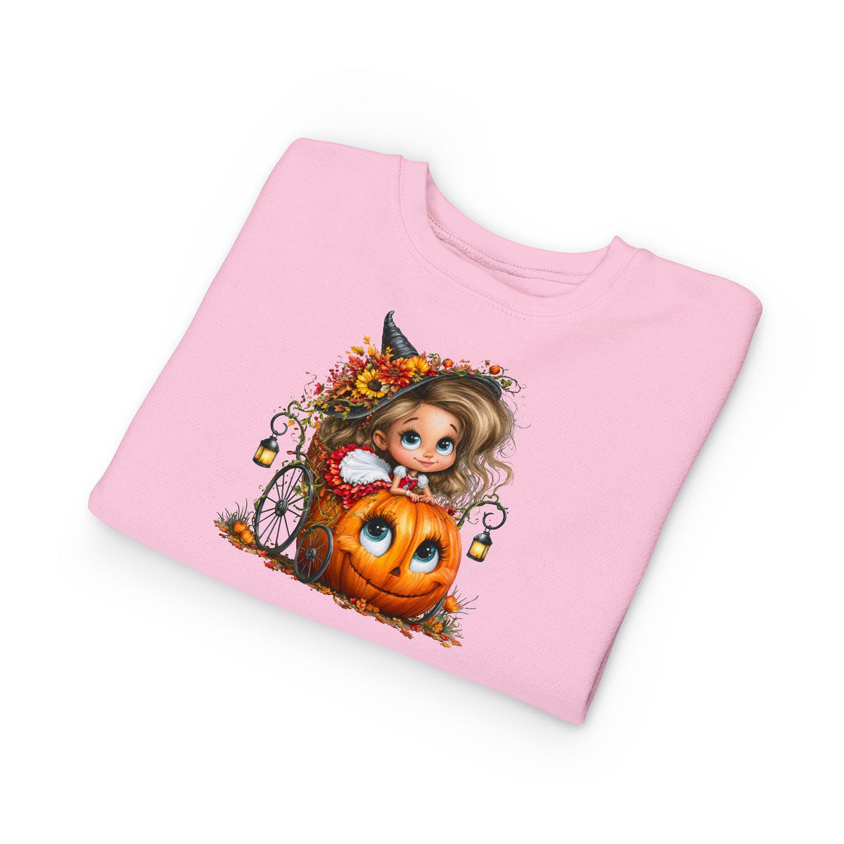 Toddler Sweatshirt — Cute Halloween Pumpkin Witch Girl Fall Crewneck