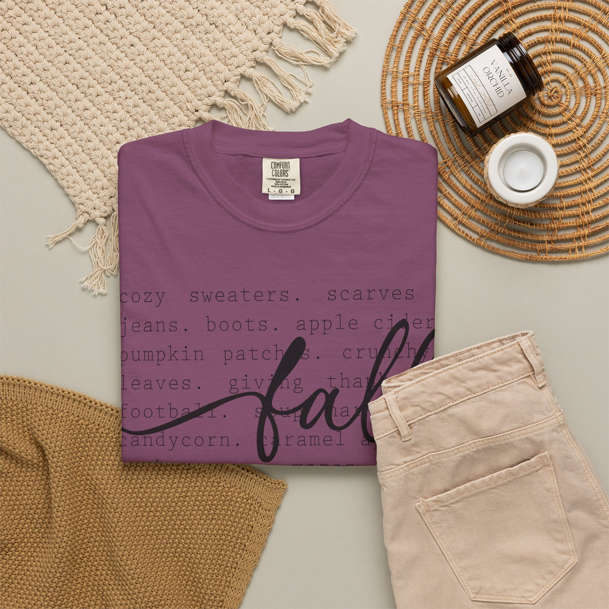 Fall Comfort Colors Graphic T-Shirt — Casual Script Autumn Tee