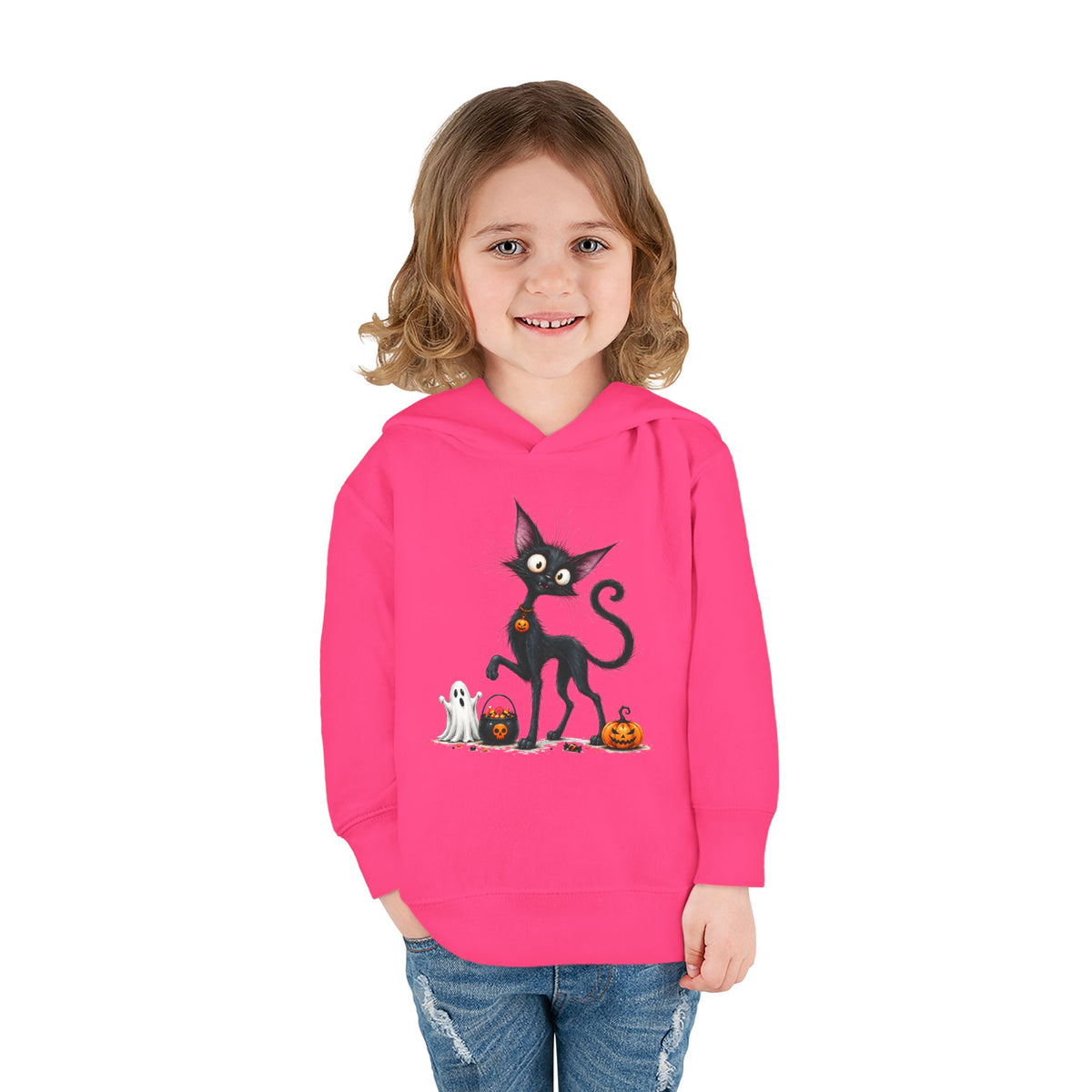Toddler Halloween Cat Hoodie – Cute Black Kitty with Pumpkins Pullover
