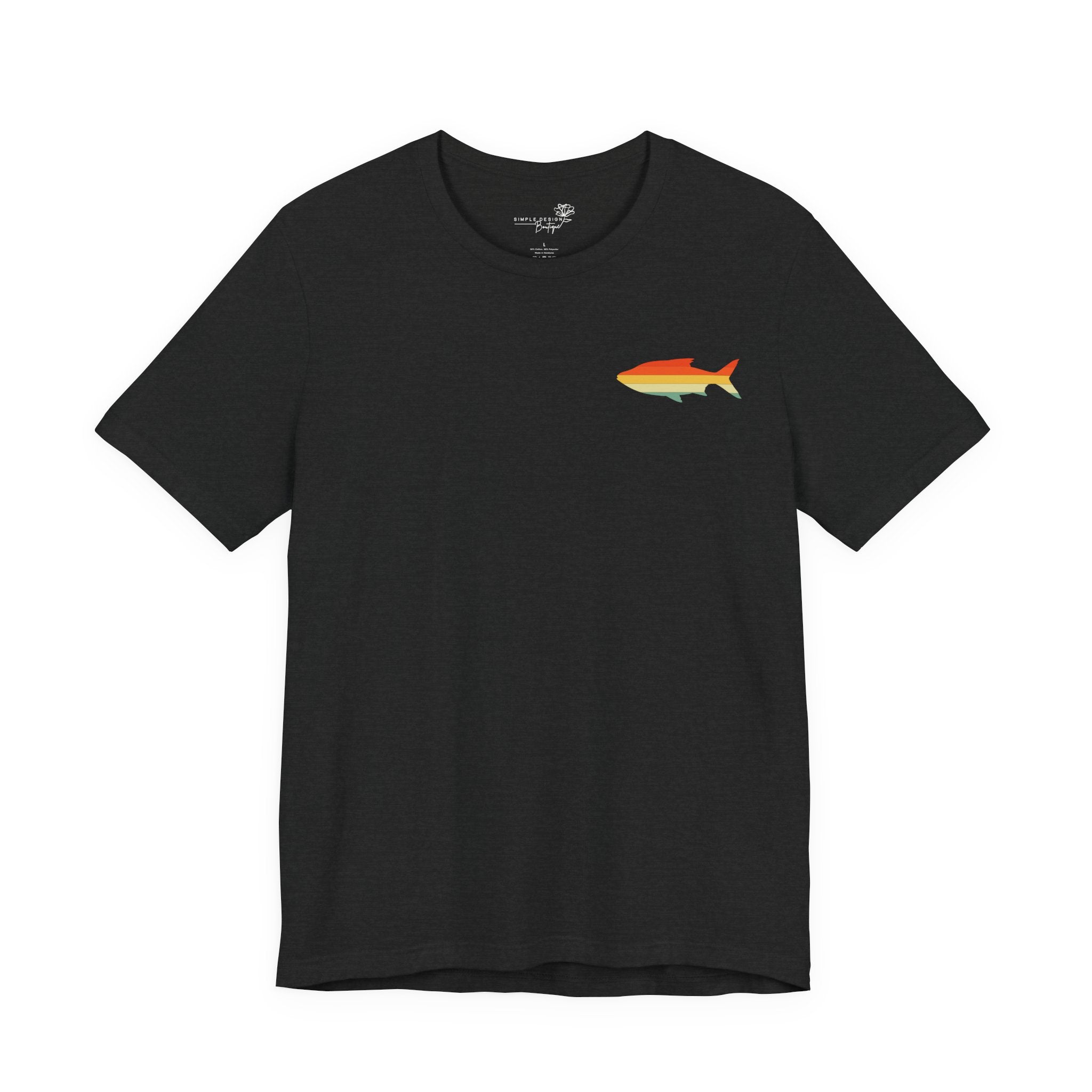 Fish Icon Tee — Small Rainbow Fish Chest Graphic T-Shirt