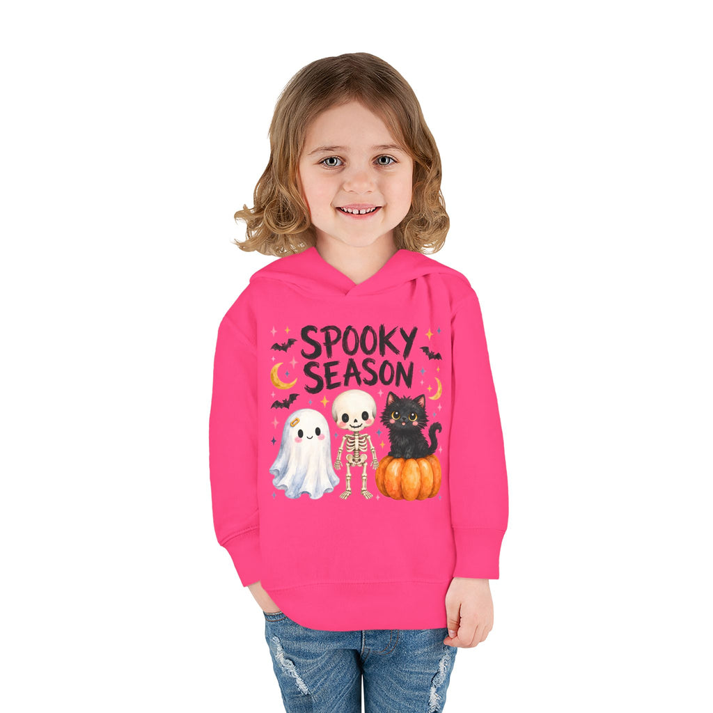 Toddler Hoodie — "Spooky Season" Cute Ghost, Skeleton & Black Cat Halloween Pullover