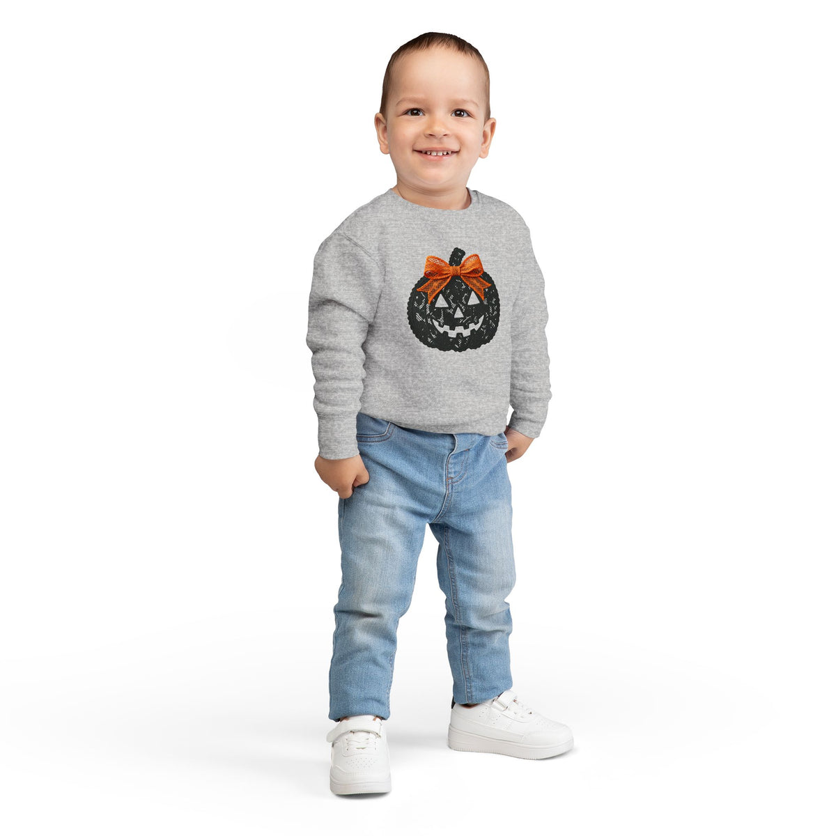 Toddler Sweatshirt - Halloween Jack-O'-Lantern with Orange Bow