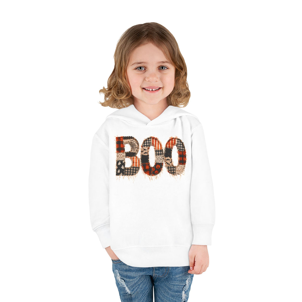 Toddler Hoodie - "BOO" Plaid Halloween Pullover