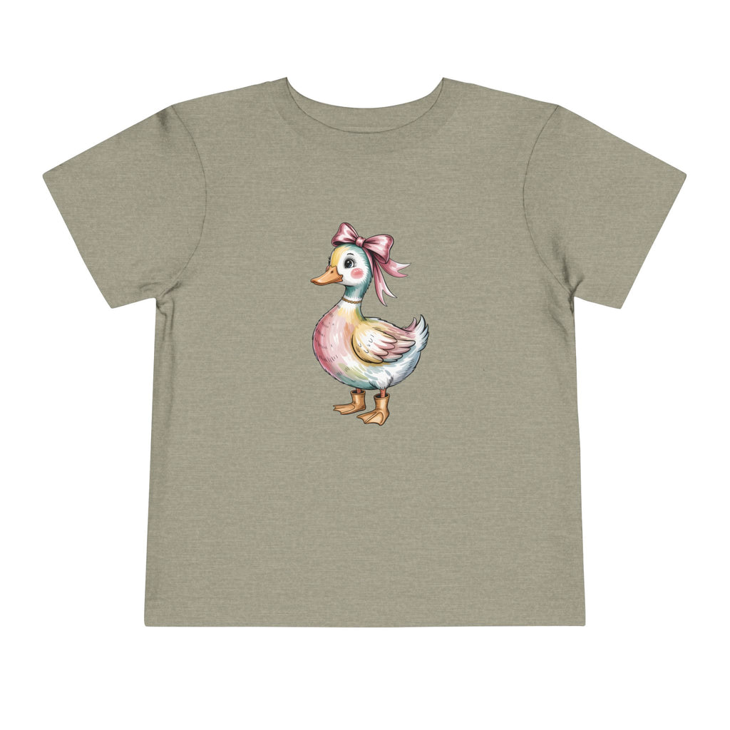 Cute Duckling Toddler Tee — Watercolor Duck with Pink Bow