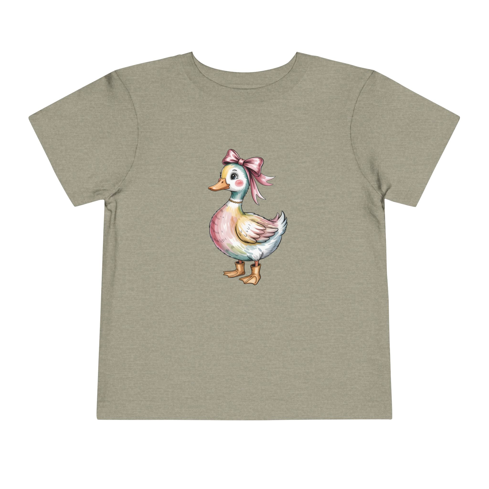 Cute Duckling Toddler Tee — Watercolor Duck with Pink Bow