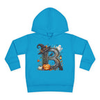Toddler Hoodie — Halloween Custom Initial Pullover (Witch Hat, Pumpkin & Ghosts)