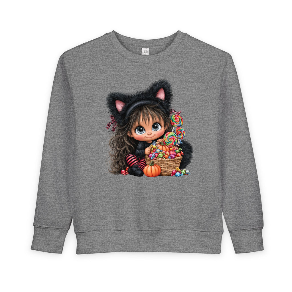 Toddler Sweatshirt — Cute Black Cat Costume Kid's Halloween Sweatshirt with Candy Basket