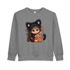 Toddler Sweatshirt — Cute Black Cat Costume Kid's Halloween Sweatshirt with Candy Basket